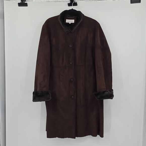 Calvin Klein Faux Fur Brown Midi Coat Women's Size XL. - Picture 1 of 9